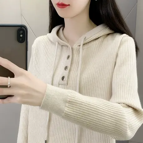 毛衣女外套秋季2023年新款帽衫外搭连帽针织衫卫衣长袖宽松上衣女商品大图