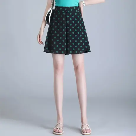 波点雪纺短裤a字裙裤女夏季2023新款高腰阔腿裤百搭显瘦休闲裤薄图片