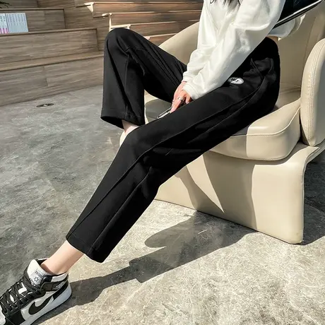 黑色运动裤女2023年春秋新款高腰直筒宽松显瘦九分百搭休闲萝卜裤图片
