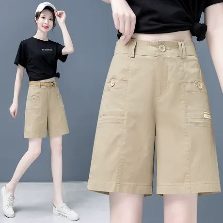 白色五分裤女高腰阔腿宽松直筒中裤夏天薄款5分工装短裤百搭显瘦图片