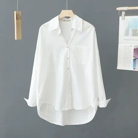 前短后长白衬衫女中长款2023新款宽松设计感小众洋气衬衣气质上衣图片