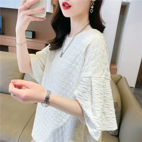 小众设计感短袖t恤女夏季韩版宽松大码小个子泡泡袖百搭上衣服潮图片