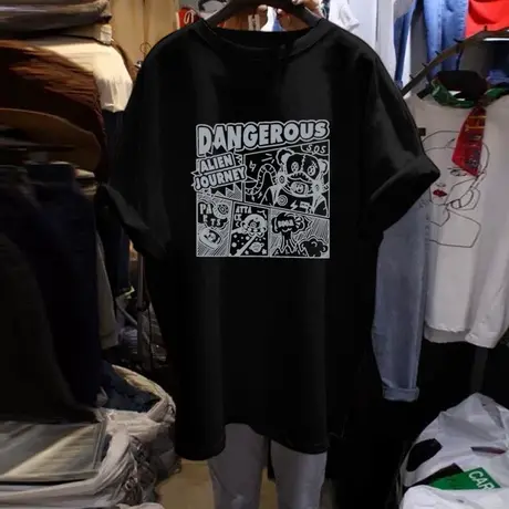 白色t恤ins潮港味大码洋气胖mm宽松夏季短袖女设计感上衣显瘦百搭商品大图