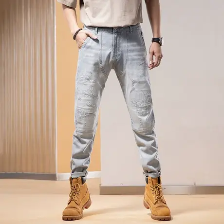 Modi Nick/摩帝尼克百搭时尚牛仔裤休闲百搭破洞牛仔裤潮流牛仔裤商品大图