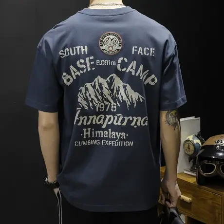 胖子短袖t恤男士夏季宽松ins潮牌大码2023新款加肥加大纯棉潮体恤商品大图