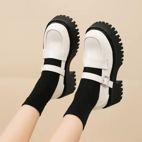 玛丽珍鞋女2023春季新款日系jk厚底单鞋粗跟增高配裙子法式小皮鞋商品大图