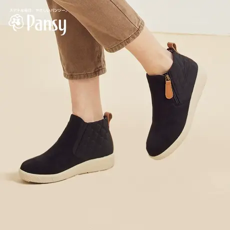 Pansy日本女鞋休闲短靴气质百搭单靴平底高帮鞋子拉链靴子秋冬款商品大图