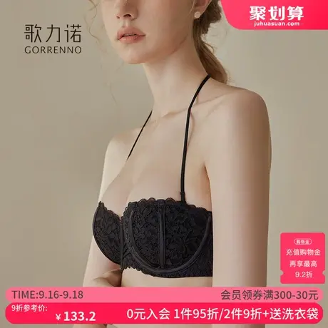 美背钢圈内衣女小胸聚拢无肩带细黑色性感薄款半杯抹胸挂脖文胸罩商品大图