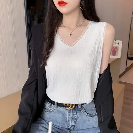 白色针织吊带背心女夏外穿潮ins无袖上衣打底内搭设计感网红日系商品大图