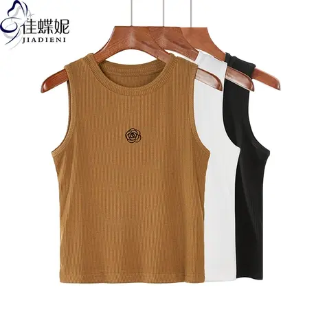 夏季新款韩版圆领印花短款纯欲修身纯白背心上衣内搭女打底衫图片