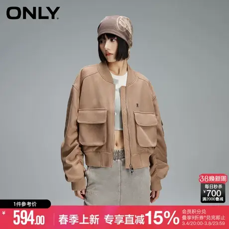 ONLY夏季工装多口袋抽褶螺纹宽松短款外套女|124136008图片
