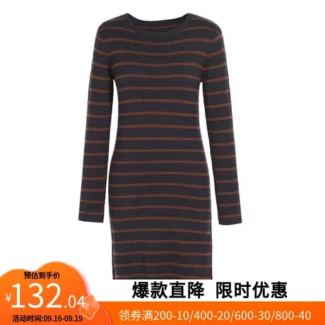 【艾格】2023春季新款针织连衣裙女条纹弹力紧身不规则包臀裙子图片