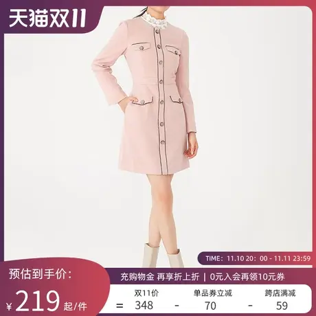 阿依莲冬季新款连衣裙女小香风洋气温柔显瘦收腰别致粉色裙子B4商品大图