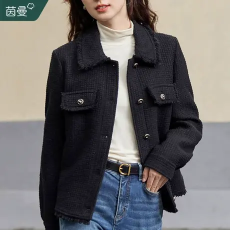 茵曼小香风短款外套女2023秋冬新款小个子高级感法式名媛开衫上衣商品大图