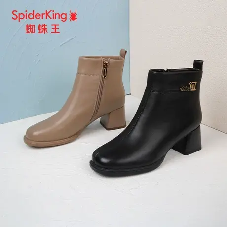 SPIDER KING/蜘蛛王时装靴真皮2023秋商场新款女矮筒单里经典粗跟图片