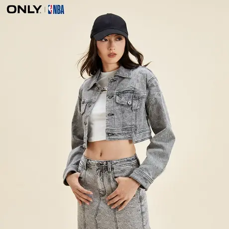 ONLY2023冬季新款NBA联名款复古直筒短款牛仔外套女|123454005图片