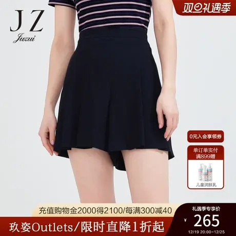 JZ玖姿气质通勤百褶裙裤女2022夏季新款黑色百搭阔腿短裤休闲裤子商品大图