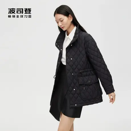 波司登秋冬女士时尚轻暖羽绒服立领设计抽绳收腰纯色简约气质百搭商品大图