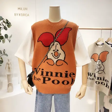 2021早春新款韩国东大门ins日系软妹卡通毛衣针织马甲夹显瘦休闲图片