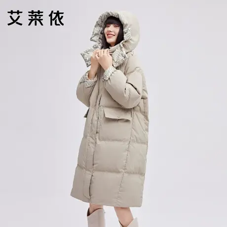 【敦煌系列】艾莱依羽绒服女新款中长款2021年保暖白色鸭绒外套冬商品大图
