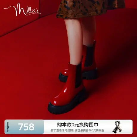 millie's妙丽冬新款时尚休闲气质烟筒切尔西靴女短靴16511DZ2图片