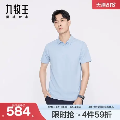 [轻户外系列]九牧王男装24春夏新款AT2DVS642舒弹柔顺翻领短袖T恤商品大图