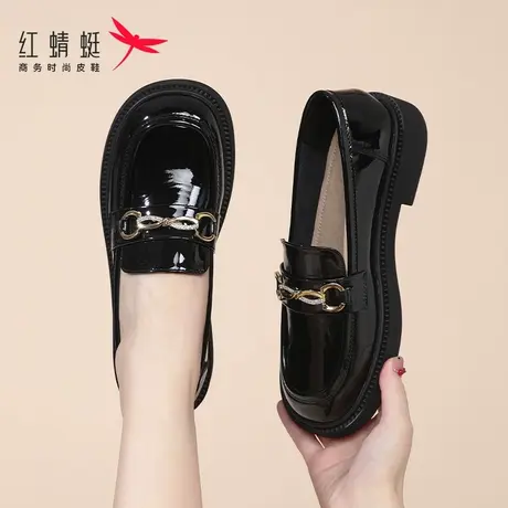 红蜻蜓春秋女鞋新款英伦皮鞋一脚蹬懒人乐福鞋女真皮通勤夏季单鞋图片