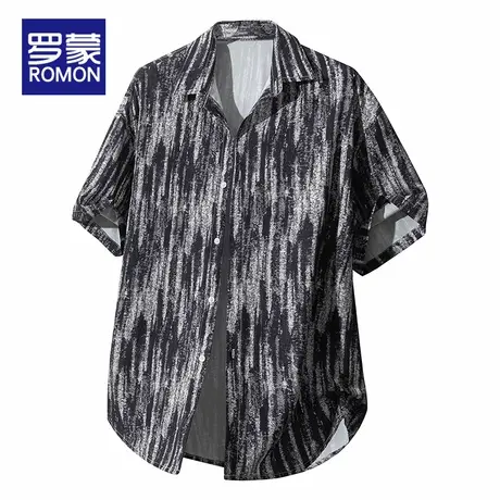 罗蒙花衬衫痞帅高级感夏季短袖男款冰丝休闲男装复古衬衣港风上衣图片