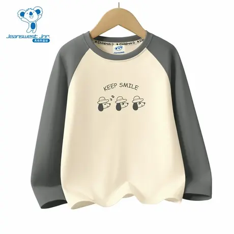 PV真维斯童装上衣 2025春季新品 潮流儿童撞色插肩袖纯棉长袖T恤商品大图