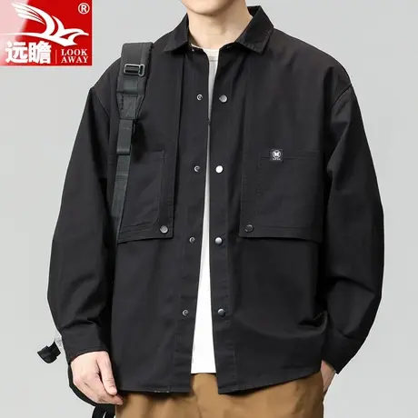 秋季工装衬衫男士2023新款时尚百搭外套春秋款纯棉宽松休闲夹克男商品大图