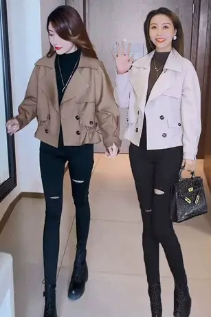 短款外套女小个子2023年新款春秋季今年流行上衣风衣韩系风格穿搭图片