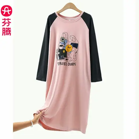 芬腾睡裙女春秋款长袖甜美可爱卡通中长款夏天连衣裙子大码家居服商品大图