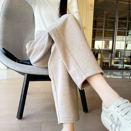 毛呢哈伦休闲裤女秋冬新款高腰显瘦直筒羊绒小个子九分法棍烟管裤商品大图