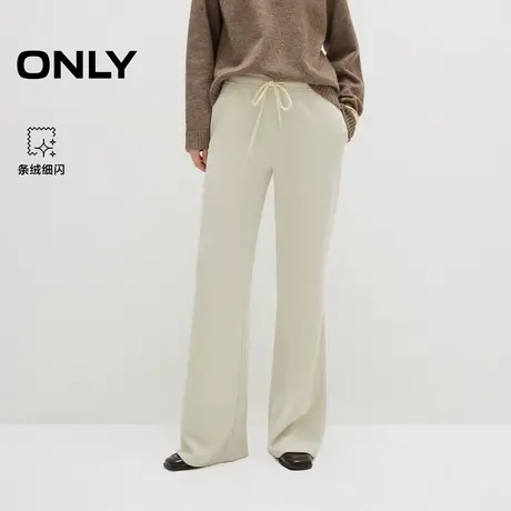 ONLY2025夏季新款系带细闪亮丝灯芯绒竖条针织长裤直筒裤休闲裤女图片