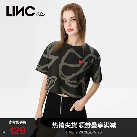 LINCCHIC金羽杰t恤女甜酷街头感印花短箱短袖女t恤夏S222FK365图片