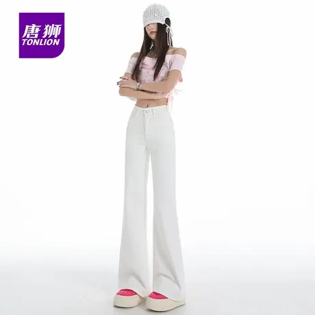 唐狮星空灰牛仔喇叭阔腿裤女2025秋季新款设计感后腰皮牌长裤AX图片