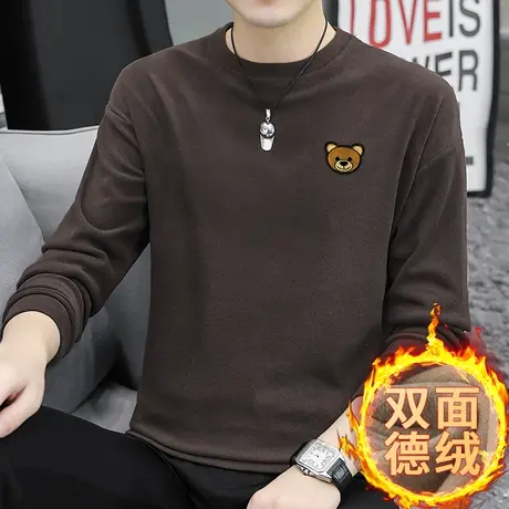 小熊卫衣男宽松潮流秋冬款保暖德绒双面绒无帽上衣服圆领长袖t恤商品大图