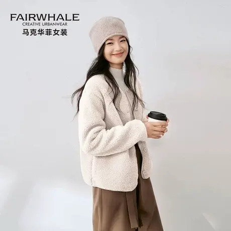 马克华菲2025新款摇粒绒外套女秋冬保暖加绒羊羔毛小香风开衫上衣图片