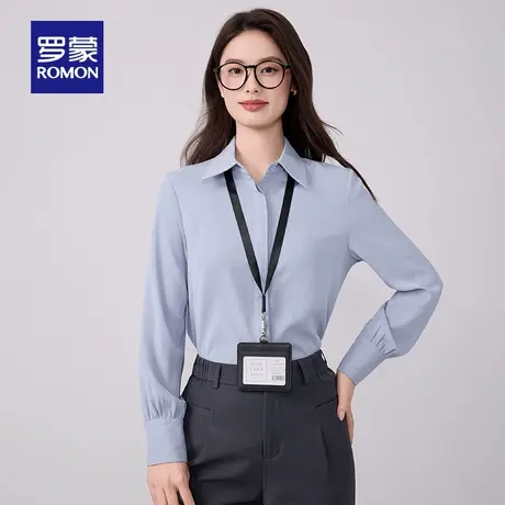 罗蒙女士长袖翻领衬衫2025秋季新款职业工装百搭上衣气质优雅衬衣商品大图