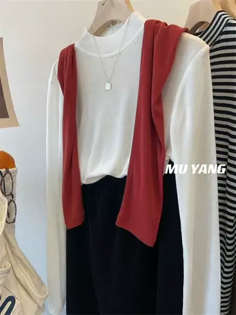 半高领版本！软柔亲肤贴身穿长袖天丝面膜T恤女秋冬装打底衫上衣商品大图