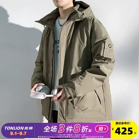 唐狮2024冬季新款羽绒服男连帽短款工装大口袋加厚保暖青少年外套图片