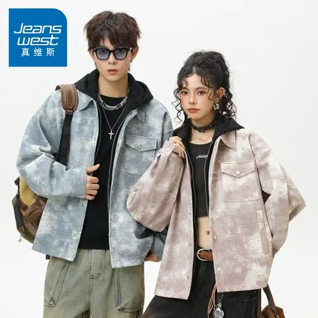 N5真维斯外套男2025新款秋季美式潮牌假两件连帽上衣情侣春秋夹克商品大图