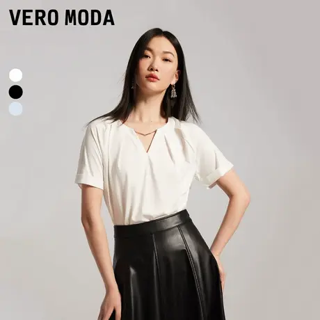 Vero Moda奥莱T恤女夏季新款V领短袖直筒优雅通勤时尚上衣商品大图