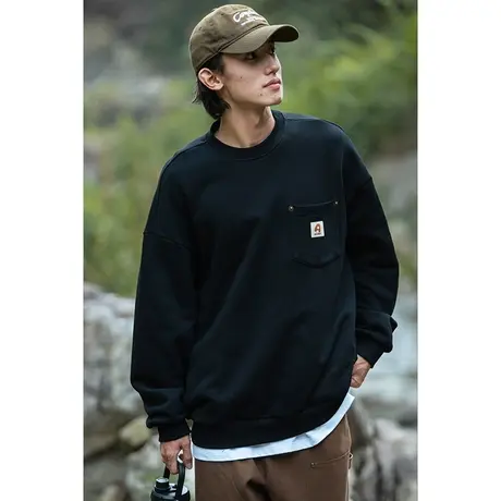 男士黑色圆领卫衣男春秋季重磅2023年新款美式潮牌外套慵懒风上衣商品大图