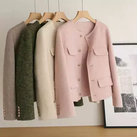 享永子【秋日温柔】羊毛+兔毛+桑蚕丝混纺 双面呢短款秋冬外套女图片