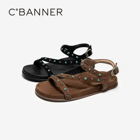 【上新】千百度薄底一字带凉鞋女2026夏季新款平底绝美休闲凉鞋图片