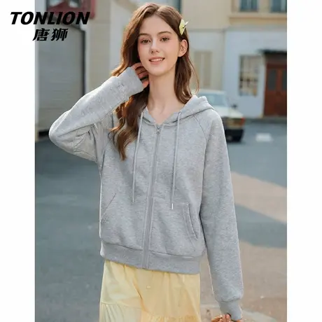 唐狮官方灰色卫衣外套女2026新款春秋款女士宽松显瘦短款上衣女VB图片