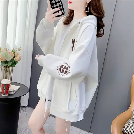 春装连帽卫衣开衫外套女2023年新款韩版宽松休闲百搭洋气刺绣上衣图片