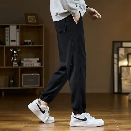 唐狮休闲裤男士华夫格宽松束脚春新款卫裤潮流韩版运动裤裤子商品大图