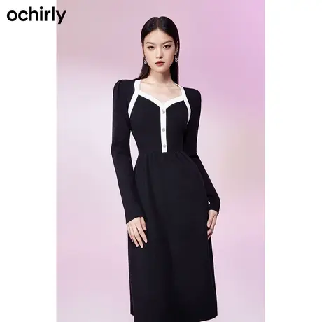 【品牌甄选】ochirly欧时力 小香风羊毛混纺毛织连衣裙 中长法式图片